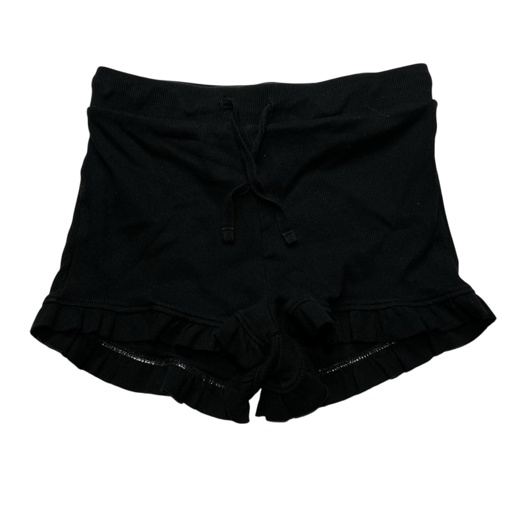 Zara Black High Waist Ruffle Shorts ribbed knit